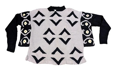 Suéter Artesanal Vintage Años 80 Patrón Abstracto Grueso Tejido Para Mujer L Cuadrado Negrita Foto 1 de 4