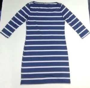 Soprano Sheath Tee Dress Womens Size M Blue White Striped Boat Neck 3/4 Sleeve - Picture 1 of 9