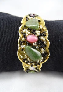 Norman DeLuxe Swiss Made Uhrenarmband Edelsteine mit schwarz-weißen Kunstperlen - Bild 1 von 6