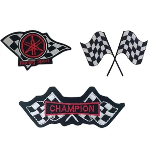 Champions Racing Sport Chequered Iron On Patch Embroidered Sew On Applique Badge - Foto 1 di 2