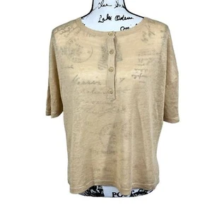 Skull Cashmere Tan top Women Lagenlook 100% Linen Penelope Henley Top size XS - Picture 1 of 11