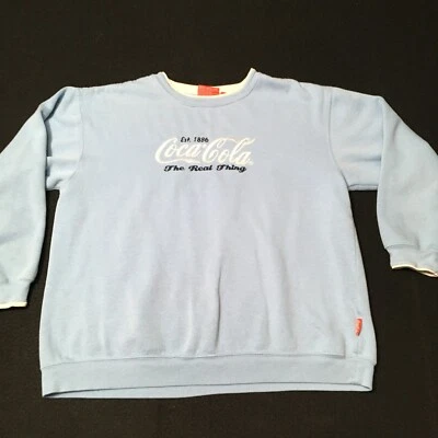 Sudadera Coca Cola Cuello Redondo Grande Azul Claro Bordado Logo De Colección Foto 1 de 4