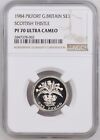 (POP OF 3) 1984 Great Britain Silver Piedfort £1 Scottish Thistle Proof NGC 70