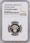 (POP OF 3) 1984 Wielka Brytania Srebrny Piedfort 1 £ Szkocki ostropest Proof NGC 70