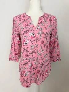 Van Heusen Womens Tunic Blouse Size XS Pink Floral V Neck 3/4 Sleeves - Picture 1 of 12