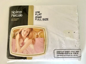 Sábana plana blanca JCPenney de colección talla COMPLETA sin percal de hierro Fashion Manor 50/50 - Imagen 1 de 5