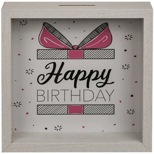 Spardose Geldgeschenk »Happy Birthday« Sparen Sparbüchse 20x20cm Weiß Schw. Pink - Bild 1 von 3