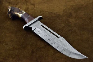 15" großes Bowie Jagdmesser Handarbeit Damast Bowiemesser Hirsch Hirschgeweih - Bild 1 von 4