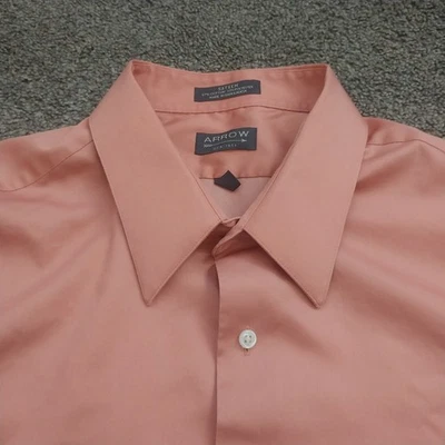 Arrow Sateen Wrinkle Free Dress Shirt 16 34/35 XL Peach Salmon Long Sleeve Mens - Image 1 of 4