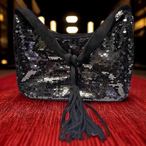 Bolso de Hombro AVON Studio 1886 Pequeño Negro Lentejuelas con Borla Cierre de Cremallera - Imagen 1 de 8