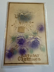 Vintage Victorian Postcard 1901 Birthday Greetings Bird Basket undivided back - Picture 1 of 6