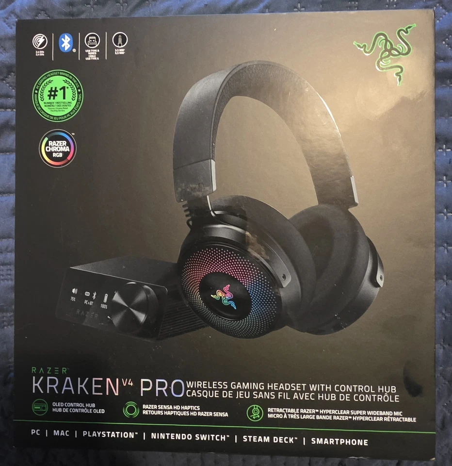Razer Kraken V4 Pro Wireless Headset Control Hub + Base Station V2 Chroma Stand - Image 1 of 4