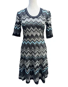 Vestido M MISSONI Metálico Chevron Zig-Zag Media Manga S/M Diseñador Italiano Chic - Imagen 1 de 11