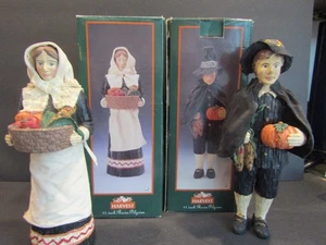 Thanksgiving Pilgrim Man & Woman HARVEST DECOR TALL 11" Figurines - Picture 1 of 7