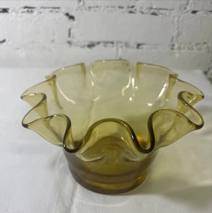 Braunglas mundgeblasen Crackled Rüschenrand Vintage Wohndeko modern Landhaus - Bild 1 von 9