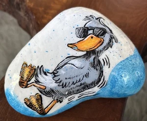 Hand Painted Rock "Cool Water Duck with Sunglasses” Outdoor Collectible Art Gift - Picture 1 of 6