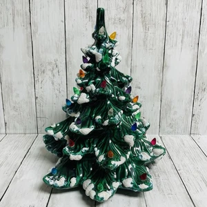 Vintage Atlantic Mold Ceramic Light Up Christmas Tree Flocked 13” no base - Picture 1 of 14