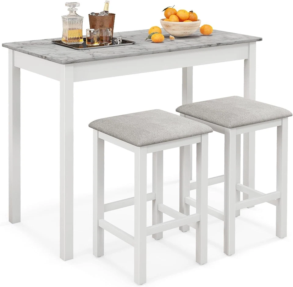3-Piece Bar Table Set with 2 Stools, Compact Breakfast Bar with Cushioned Seats - Image 1 of 4