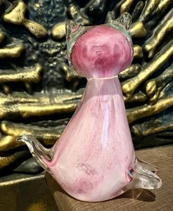 Vintage rosa Murano Glas Katze Kätzchen Figur Briefbeschwerer 4,5" - Bild 1 von 5
