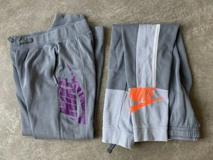 LOT (2) Nike Boys Sweatpants Jogger Amplify Gray And Orange / Purple Size Large - Picture 1 of 13