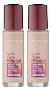 2 X Maybelline Instant Age Rewind Firming Foundation SPF 15 - 120 Creamy Ivory - Picture 1 of 2