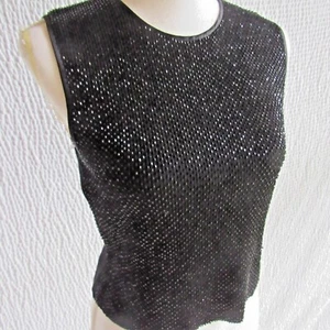 Crop Black Beaded Sweater M L Vintage Hong Kong Kasper Sleeveless Wool Blend - Picture 1 of 6