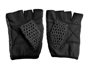 Leather Crochet Cycling / Bicycle Gloves - Vintage    Black