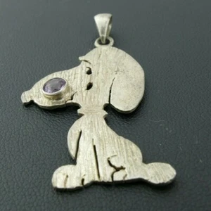 Retro natürlicher Amethyst Edelstein Handarbeit Snoopy Silber Anhänger - Bild 1 von 7