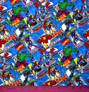 Marvel Comics Fabric - HALF YARD - 100% Cotton Quilting Avengers Iron Man Hulk - Picture 1 of 1