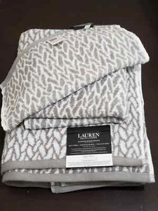 Ralph Lauren Sanders Antimicrobial Cotton 3Pc Towel Set Basket weave Pewter Gray - Picture 1 of 3