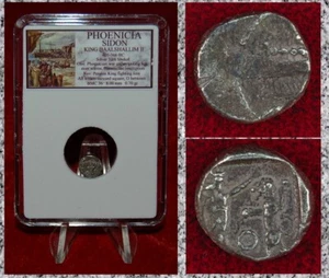 Antike Münze PHOENIZIEN Sidon Galeere König kämpfender Löwe Silber 1/16 Schekel  - Bild 1 von 4