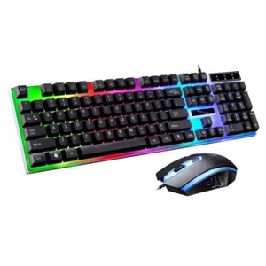 Gaming Keyboard Mouse Set USB Rainbow RGB LED Wired For PC Laptop PS5 Xbox One # - Picture 1 of 11