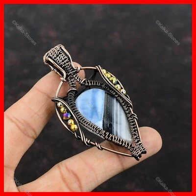 Colgante Owyhee piedra ópalo azul cuentas de titanio de moda envuelto en alambre joyería cobre Foto 1 de 4