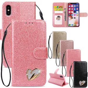 Bling Glitter Leather Magnetic Wallet Case For iPhone 13 12 14 15 Pro Max 7 8 - Picture 1 of 11