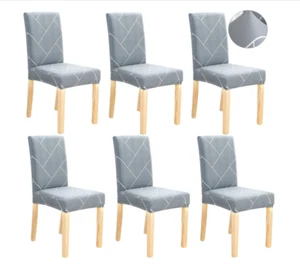 Chair Covers Set of 6 Gray Diamond Stretch Soft for Dining Room Chairs Fitted - Picture 1 of 9