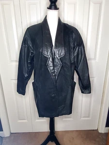 Leather Jacket Coat Medium Embossed Snake Reptile Goth Western Rock 80s Vtg OOAK - Picture 1 of 12