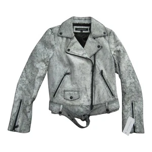 Wilsons Leather Black & White Cropped Moto Zip Biker Jacket Size Womens XS NWT - Picture 1 of 7