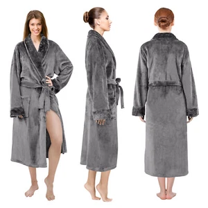 Luxury Flannel Fleece Bathrobe Women's Men's Towel Terry Dressing Gown Bath Robe - Picture 1 of 31