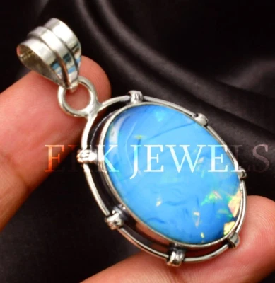 Ciondolo gioiello fatto a mano in argento sterling 925 pietra preziosa opale ... - Immagine 1 di 4