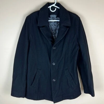 Black Rivet mens size large wool blend black pea coat - Image 1 of 4