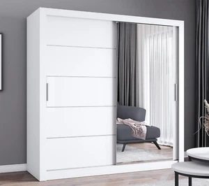 IBIZA Sliding Door Mirror Wardrobe Bedroom Storage, Multiple Sizes and Colours - Picture 1 of 43