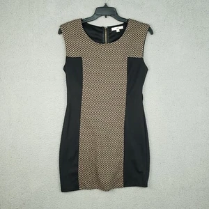 Ya Los Angeles Sheath Dress Women Size L Black Brown Herringbone Shoulder Padded - Picture 1 of 14