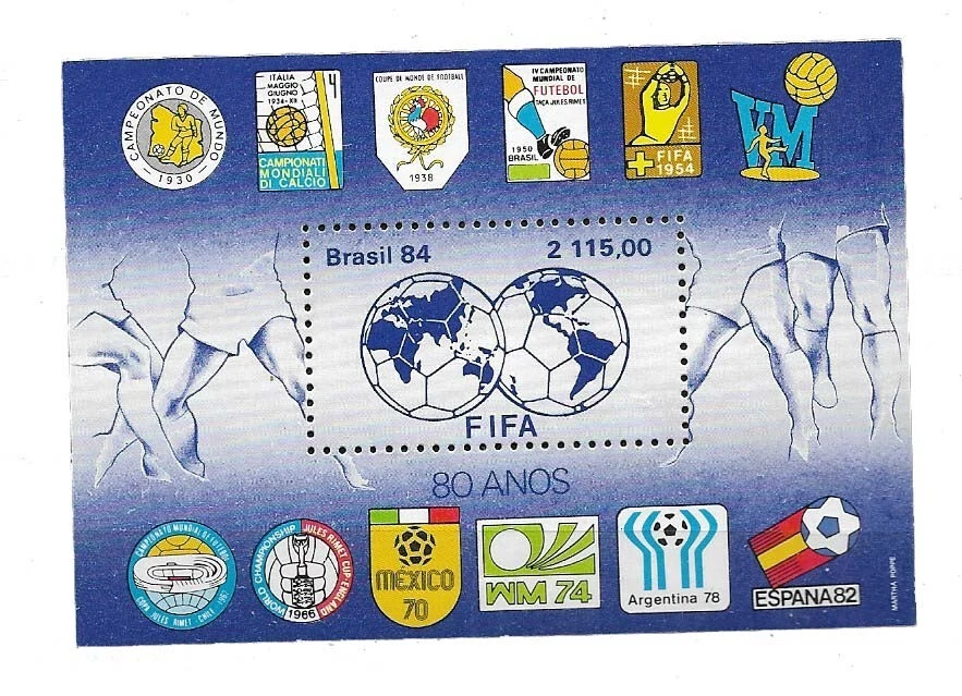 #1099 BRASIL BRAZIL 1984 SPORTS FOOTBALL SOCCER WORLD CUP  S/SHEET YV BL 64 MNH - Image 1 of 1