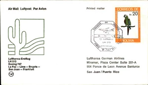 LUFTHANSA Airmail LA PAZ LIMA BOGOTA SAN JUAN FRANKFURT Stamp Marke Bolivia - Picture 1 of 2