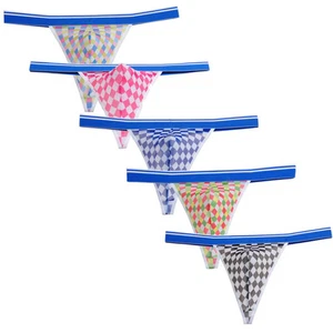 Sexy Men's Bikini String Airy Plaids Mesh Pouch Mini Thong Tanga Underwear - Picture 1 of 14