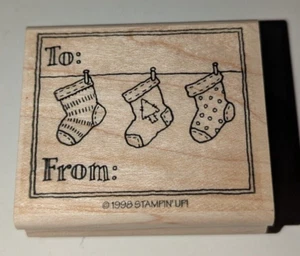 Stampin' Up! Weihnachtsgeschenkanhänger Stempel zu ab 3 Strümpfen hängend 1998 - Bild 1 von 2