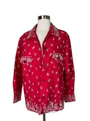 Quaker Factory Bandana Print Jacket M Red Rhinestones Embellished Western Blazer - Image 1 of 4
