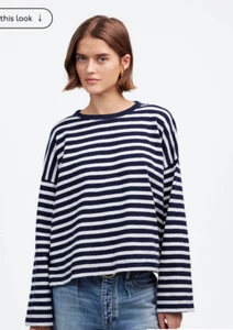 Madewell Womens Easy Crewneck Long-Sleeve Tee Navy Size XS NU842 - Picture 1 of 6