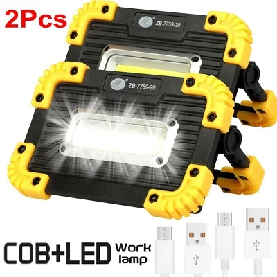 2Pcs LED+COB Work Light USB Rechargeable Spotlight Floodlight Camping Emergency - Image 1 of 4