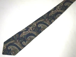 Vtg Blair Mens Necktie Tie Navy Blue Green Brown Paisley 56" Short - Picture 1 of 4